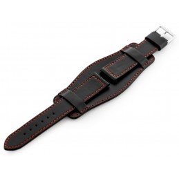 W85 leather watch strap - washer - black/red - 20mmPasek skórzany do zegarka W85 - podkładka - czarny/czerwony - 20mm